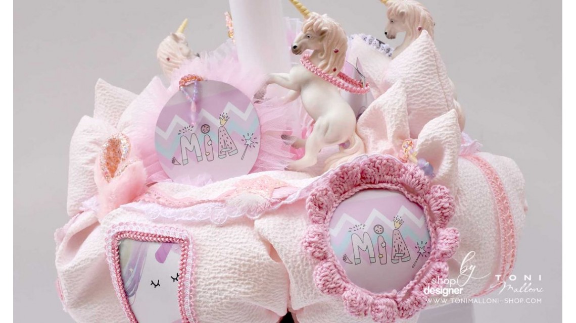 Lumanare de botez cu unicorni glam chevron pattern in roz si lila Posh Unicorn 2020 7